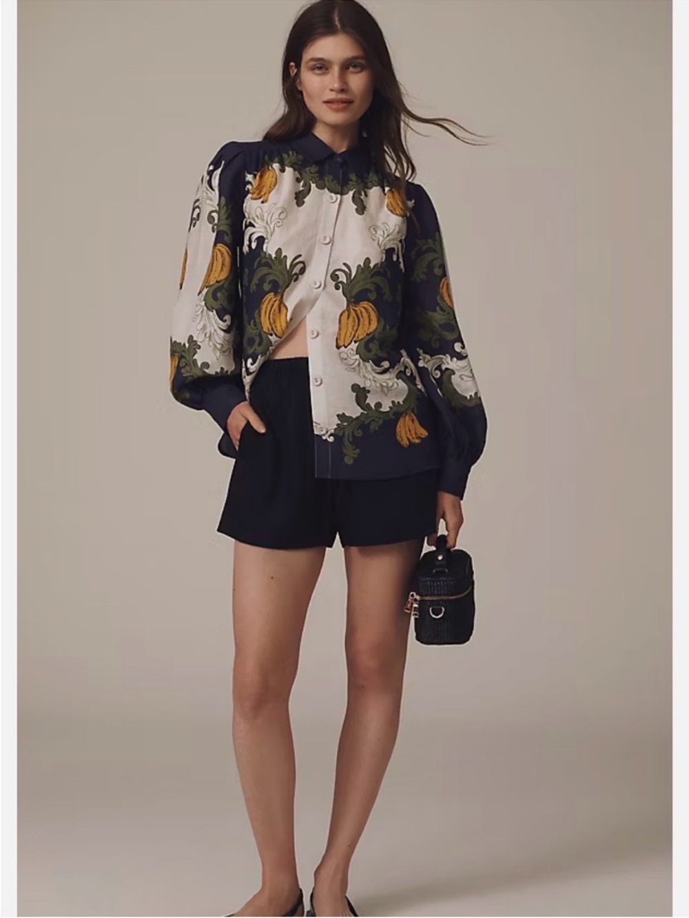 FARM Rio Navy, Cream & Yellow Botanical Button-Front Blouse - Picture 7 of 9
